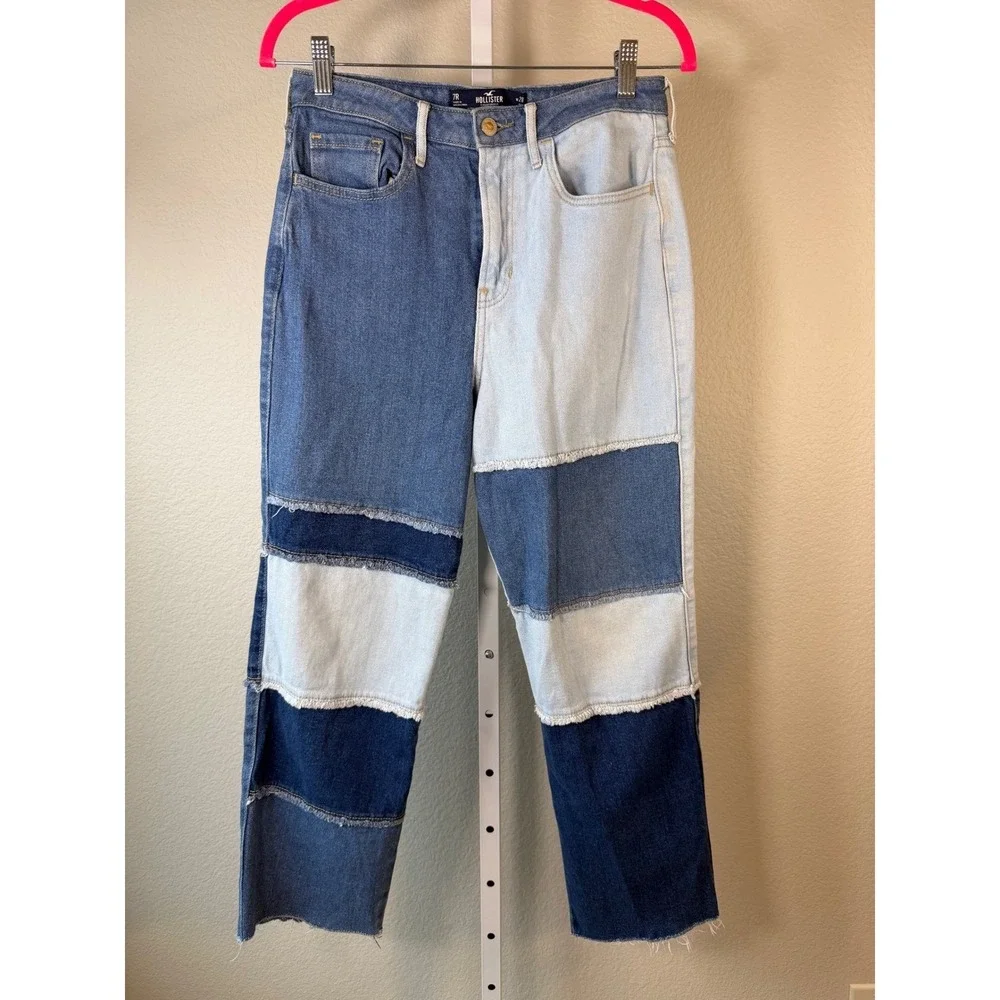 Hollister Ultra High-Rise Vintage Straight Patchwork Jeans Blue Multi Size 7R 28 - Picture 2 of 10